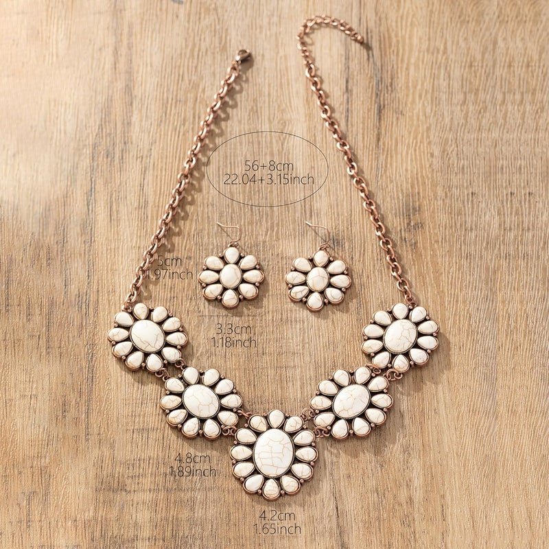 JMScape 4 PCS Western Turquoise Jewelry for Women Boho Vintage Navajo Pearl Necklace Earring Bracelet Ring Set Country Cowgirl Accessories for Gift - Image 5